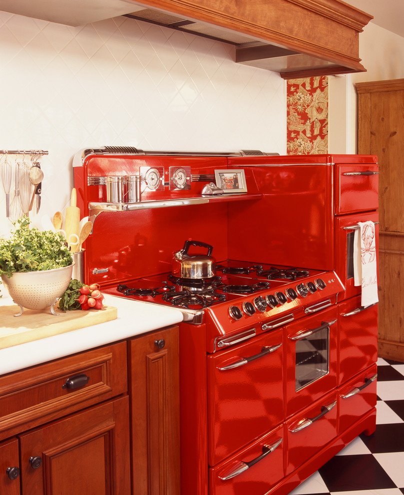 vintage red stove retro style decorating traditional-kitchen