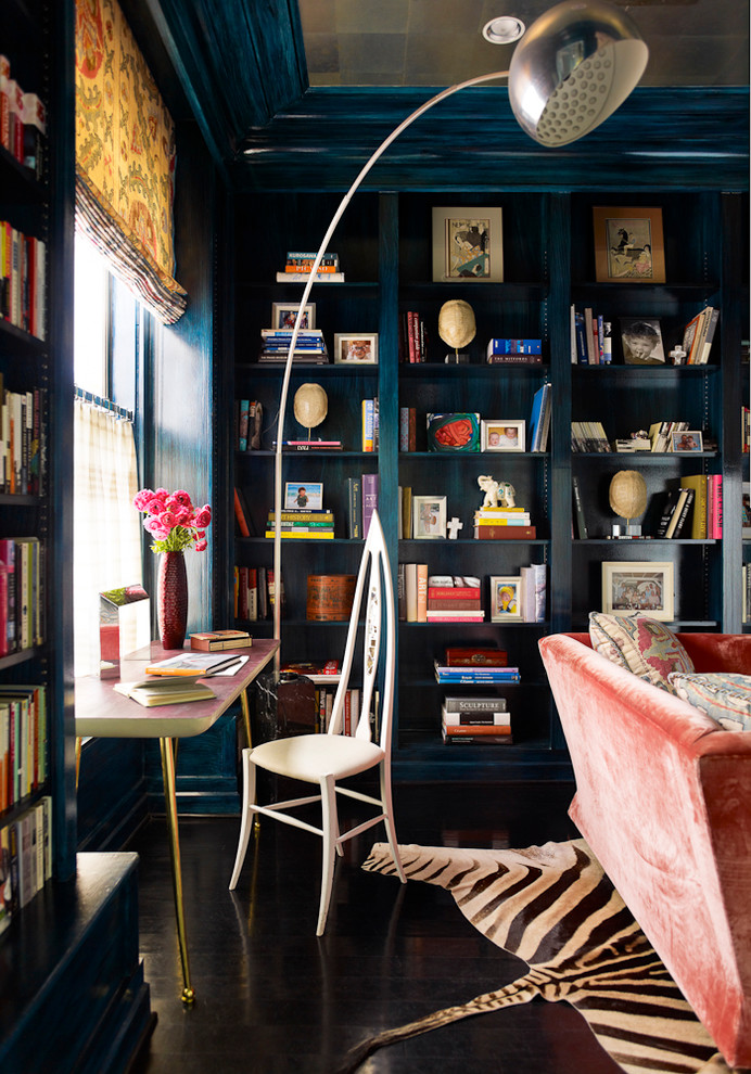 hilary thomas designs black floors walls dark zebra hide rug lamp 50s style better decorating bible blog