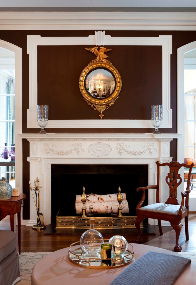 sb long interiors better decorating bible blog chocolate brown walls mantel gold mirror hardwood floors ideas molding traditional mansion