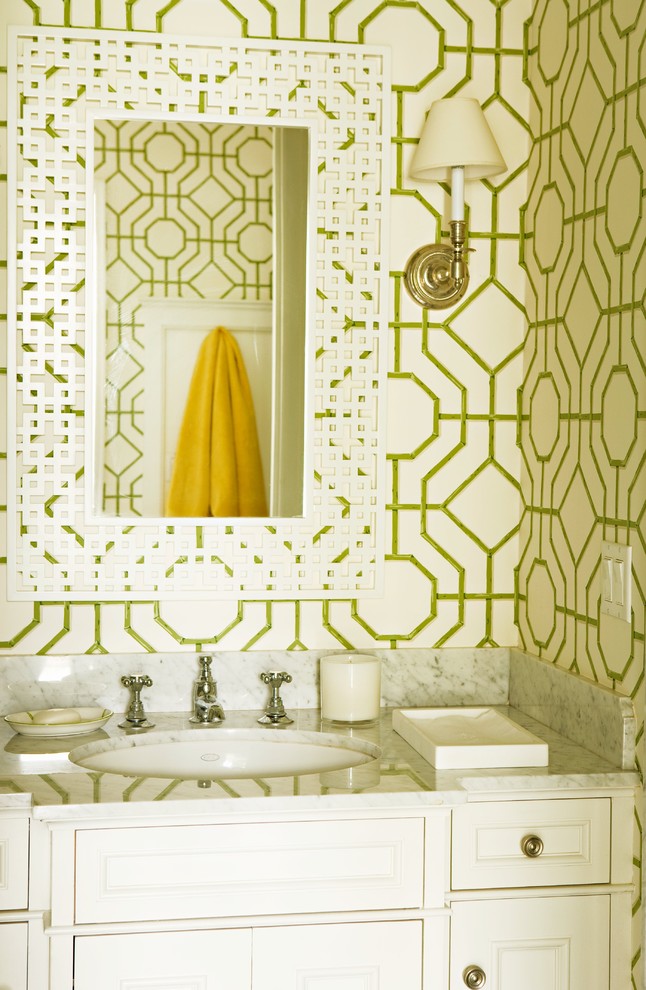 elizabeth dinkel green tropical wallpaper decorating Eclectic-Powder-Room