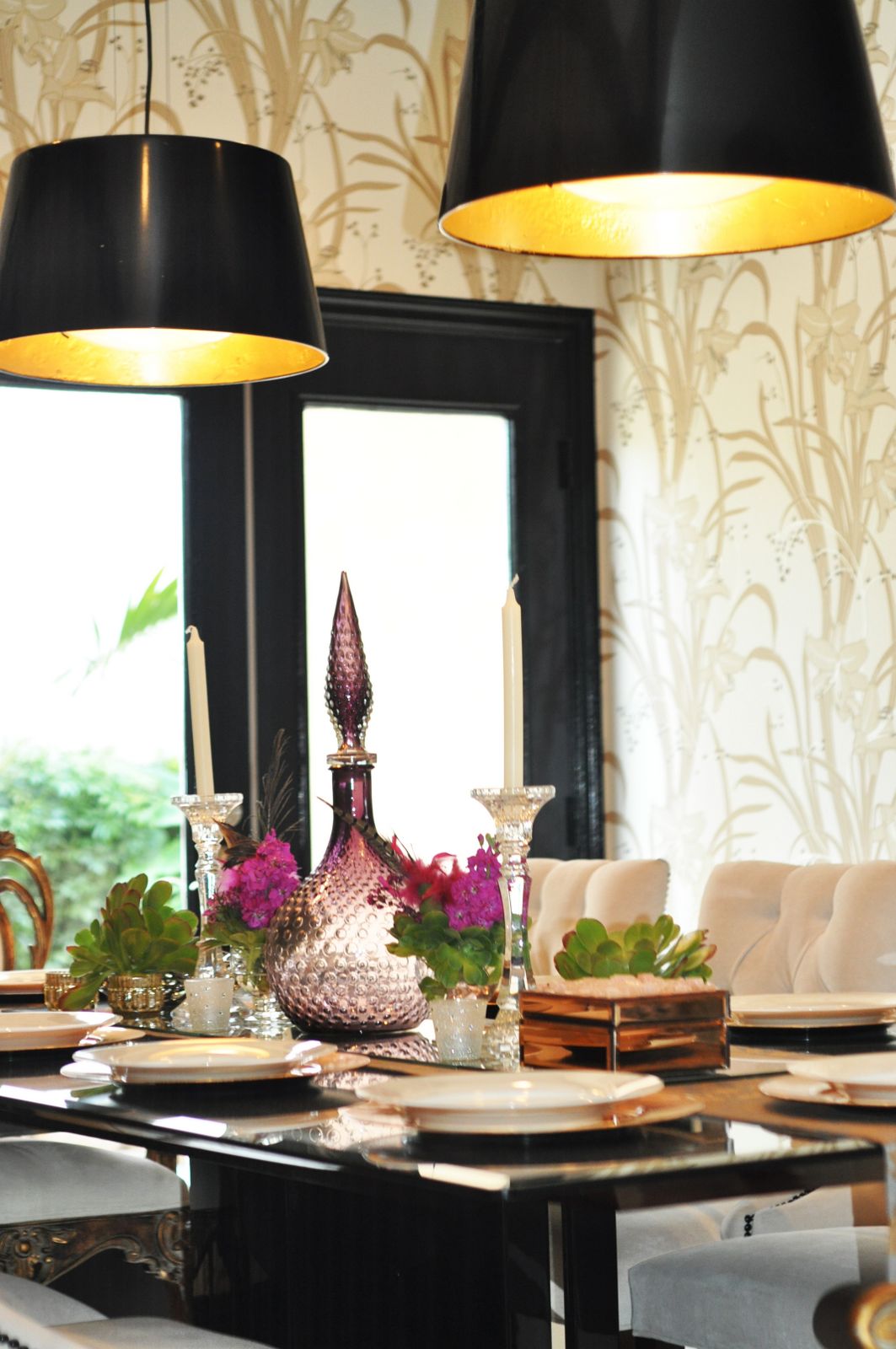 gold gilded drum lamps black painting ikea hack project makeover dining room easy