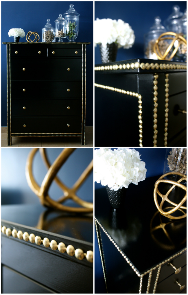 studded black ikea dress gold studs lacquer diy project easy makeover hack chic