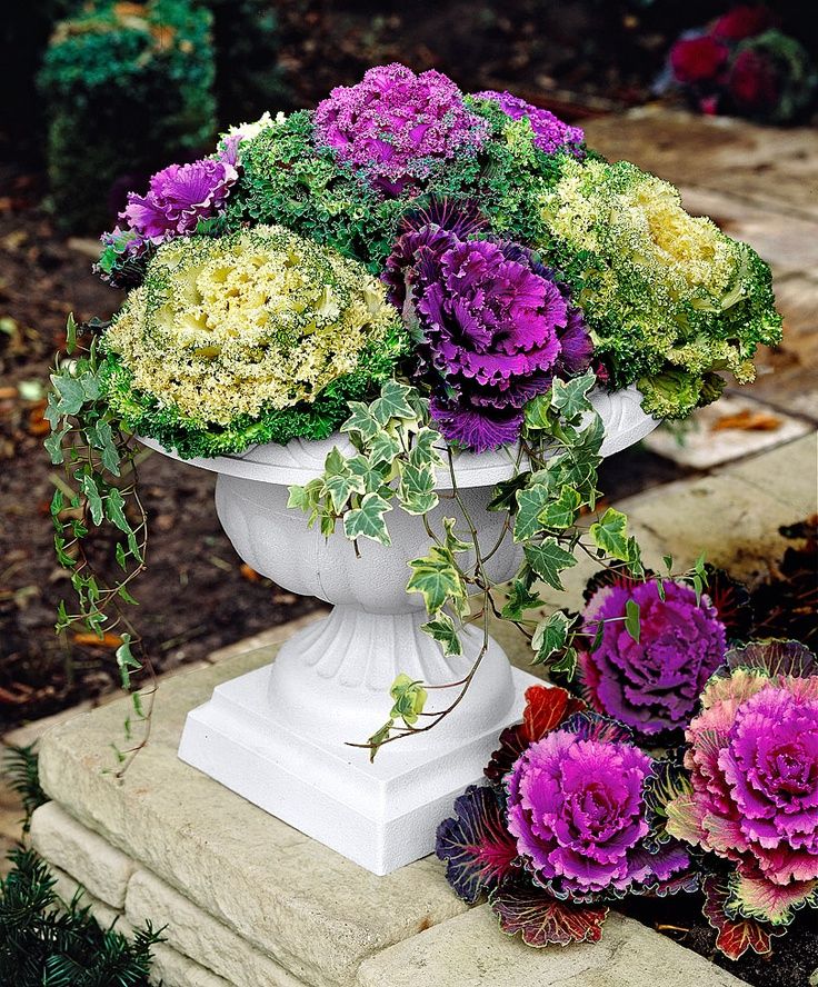 kale flower arangmenet easy fall porch decorating ideas