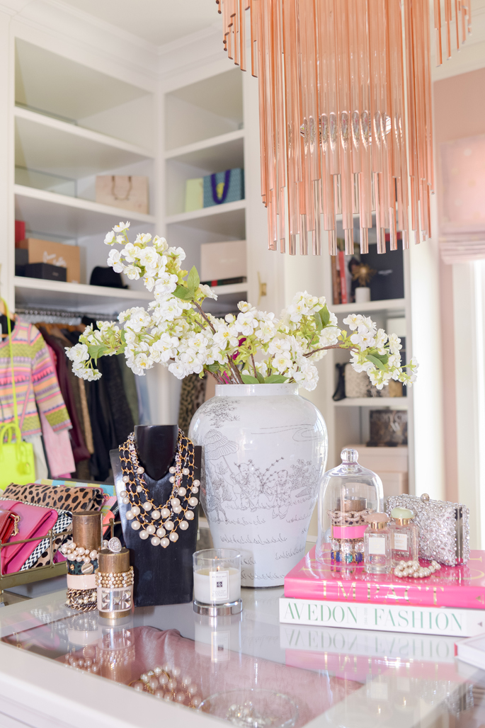 1 dream closet office leopard carpet white gold desk chandelier mirrored shelves tour better decorating bible blog ideas gold knobs chic girly walk in closet wardrobe