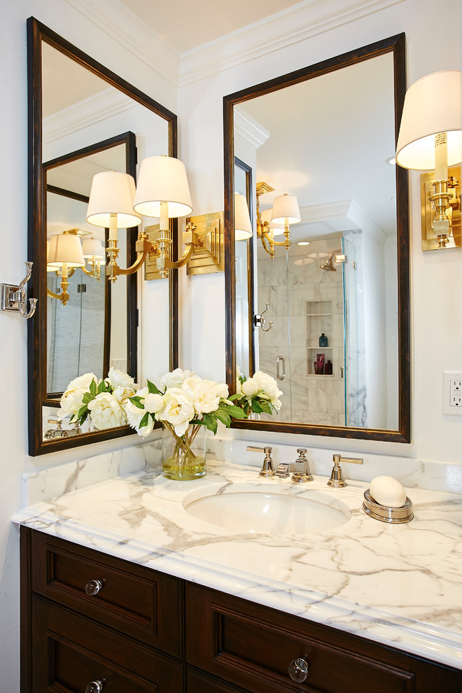 bathroom decor brass marble vanity florals