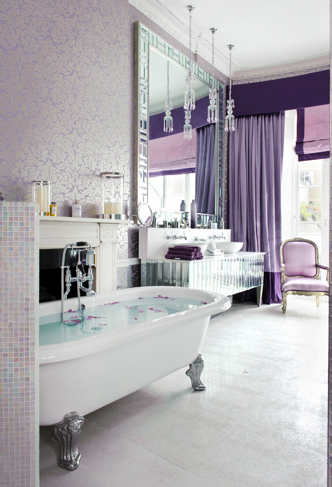 purple damask wallpaper jewel girly glam bathroom decor