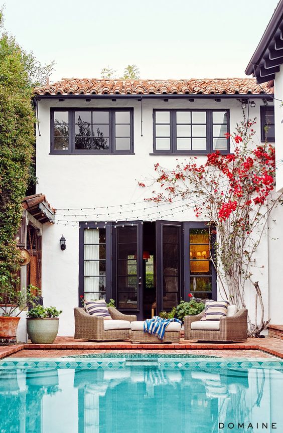 mediterranean home roof pool backyard decor