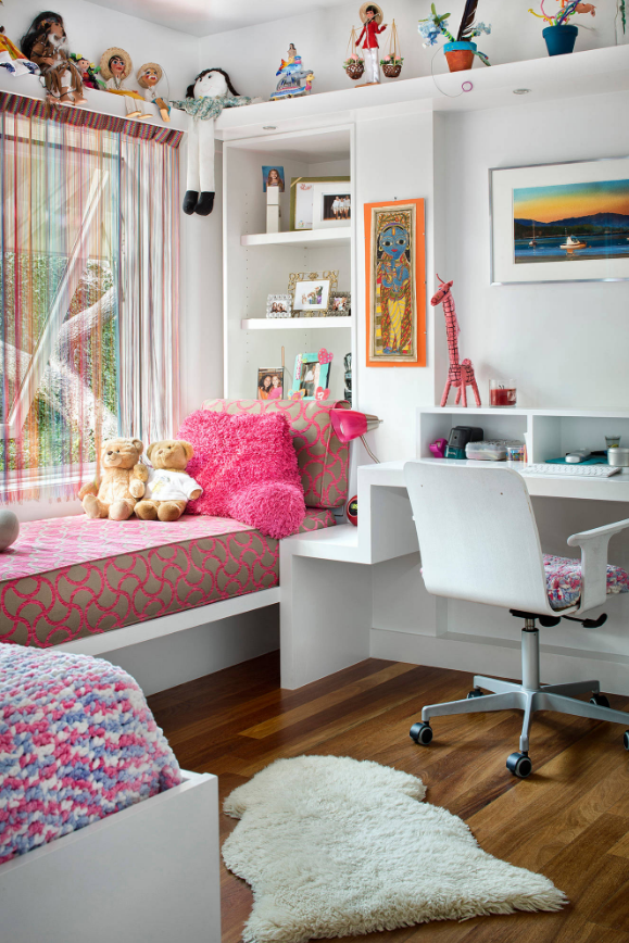 fun kids bedroom decorating colorful office computer desk white walls