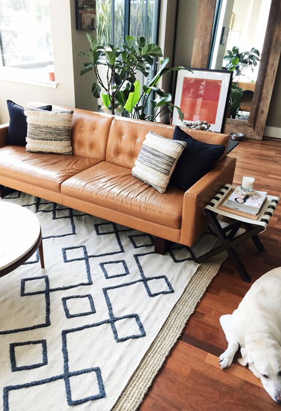 tanned-leather-sofa-morrocan-rug-simple-ideas